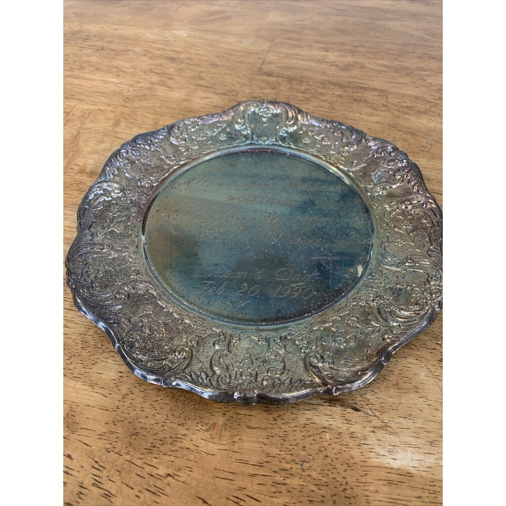 Sheridan Silversmith Taunton Plate Engraved Embossed Platter Trinket Tray Silver